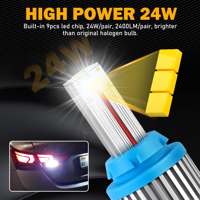 OPP ULITE مصابيح LED OPP ULITE 7440 لإضاءة الرجوع الاحتياطي 2400LM ساطعة للغاية CSP 9 SMD قابلة للتوصيل والتشغيل 6500K بيضاء 2 قطعة T20 7443NA 7441 WY21W W21W 7443 مصباح LED (T20/7440 للرجوع) - Image 3